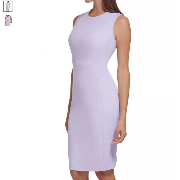 Calvin Klein Opal Lilac Crepe Sheath Lined Sleeveless Dress - Picture 3 of 11